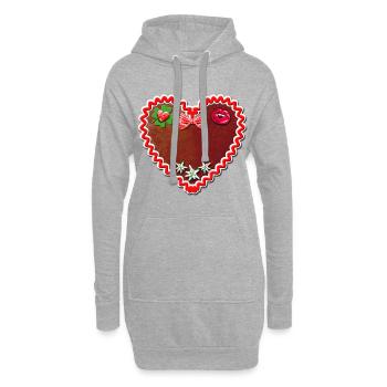 55 Lebkuchenherz Schatzi Dein eigener Text - Hoodie-Kleid - Grau meliert - Vorne