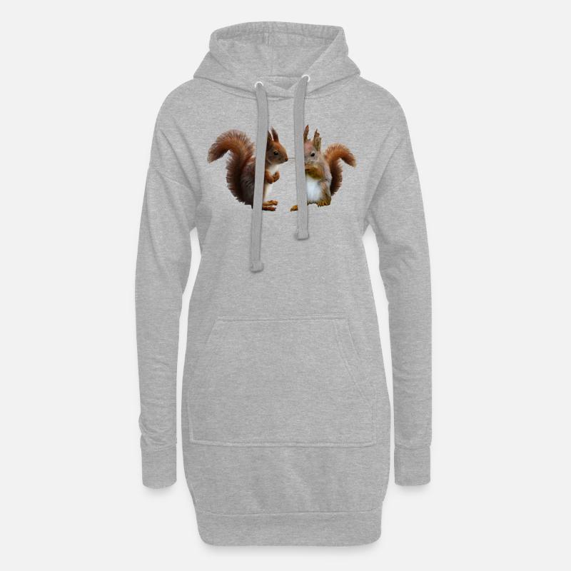 Eichhörnchen Pärchen, Eichhörnchen mit Nuss - Hoodie-Kleid - Grau meliert