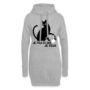 Cadeau Chat Noir Je fais ce que je Veux - Sweat-shirt à capuche long Femme - gris chiné - Devant