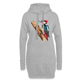 Aquarellspecht auf einem Baum - Hoodie-Kleid - Grau meliert - Vorne