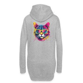 Neon bunter Katzenporträt mit Sonnenbrille - Hoodie-Kleid - Grau meliert - Hinten