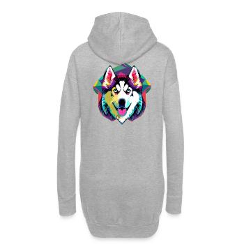 Farbenfroher Husky  - Hoodie-Kleid - Grau meliert - Hinten