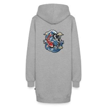 Koi in Wellen: Sereni-Stickerei - Hoodie-Kleid - Grau meliert - Hinten