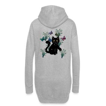 Chat Chats Enfants Nature Printemps Fleurs Fantaisie - Sweat-shirt à capuche long Femme - gris chiné - Dos