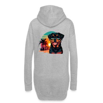 Rottweiler am Strand mit Sonnenbrille - Hoodie-Kleid - Grau meliert - Hinten