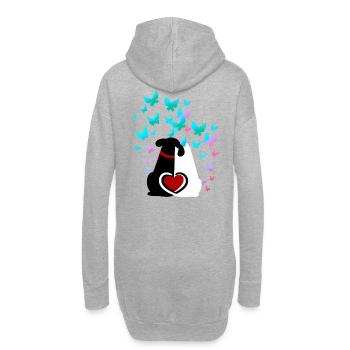 Hund Katze Herz Herzen Liebe Valentin - Hoodie-Kleid - Grau meliert - Hinten
