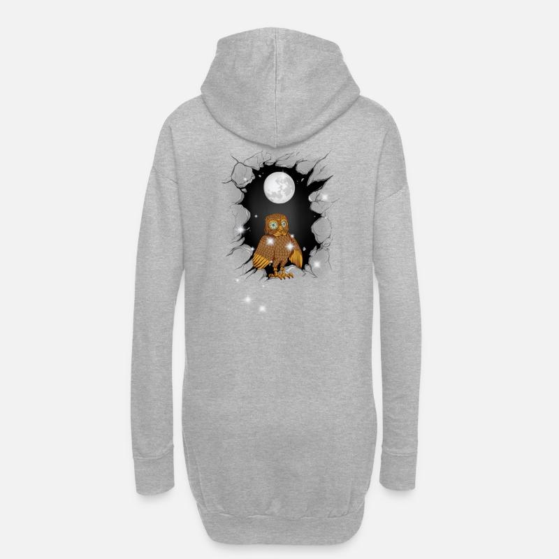 Eule Eulen Mond - Hoodie-Kleid - Grau meliert