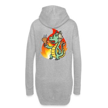 Kleiner Drache grillen Hähnchen hunger Dino KInd - Hoodie-Kleid - Grau meliert - Hinten