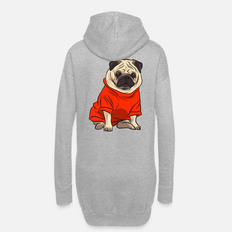 Mops im Tshirt - Hoodie-Kleid - Grau meliert