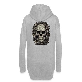 Cooler Boho Totenkopf mit Tattoos und Blumen - Hoodie-Kleid - Grau meliert - Hinten