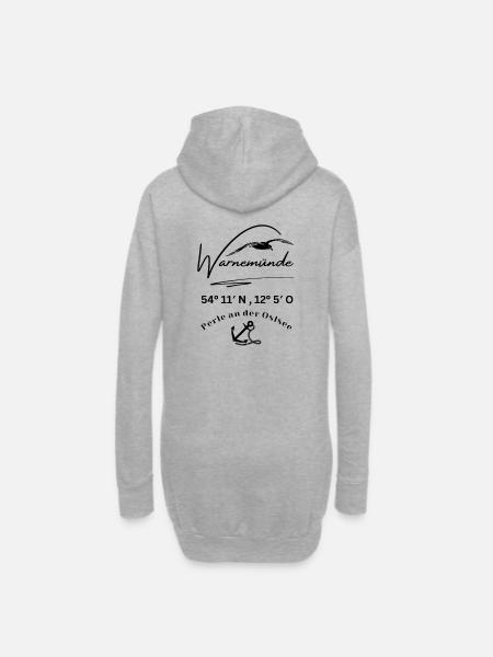Warnemünde-Möwe-Anker-Koordinaten-Ostsee - Hoodie-Kleid - Grau meliert