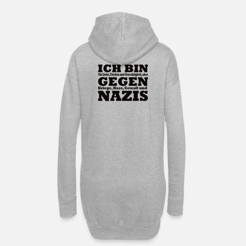 Ich bin gegen Nazis – Statement Design - Hoodie-Kleid - Grau meliert