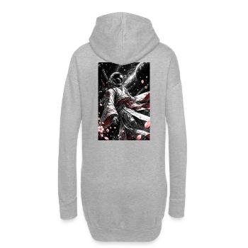 Space Samurai im Kirschblütenkosmos - Hoodie-Kleid - Grau meliert - Hinten