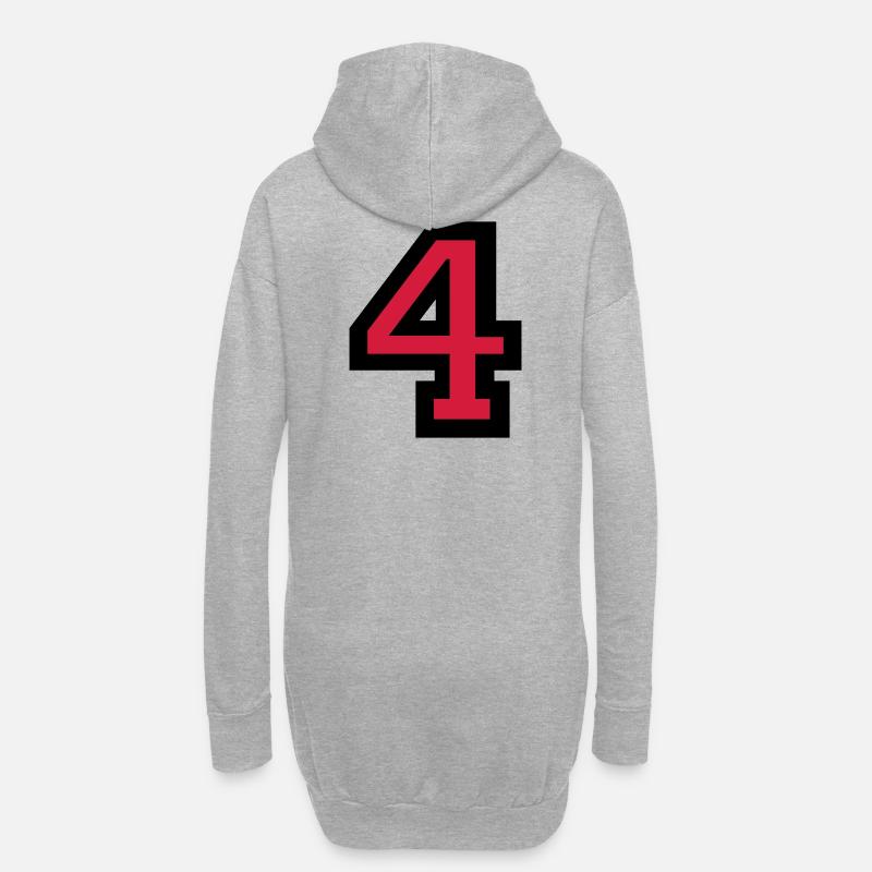 Zahl 4 - Nummer 4 (Rot) Nr. 4 - Hoodie-Kleid - Grau meliert