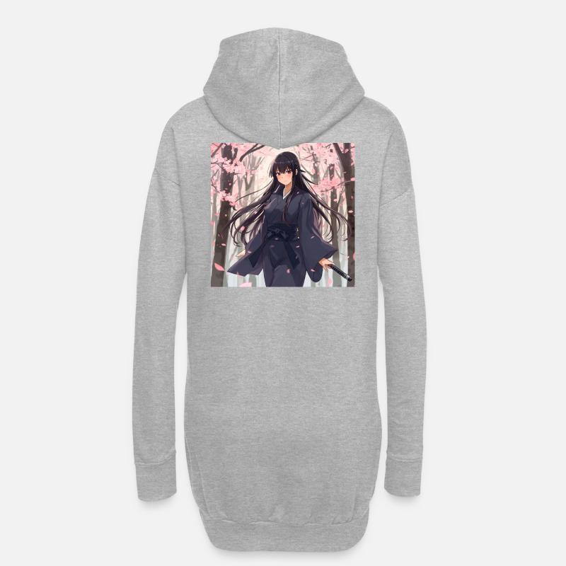 Sakura Samurai dans la forêt - Sweat-shirt à capuche long Femme - gris chiné