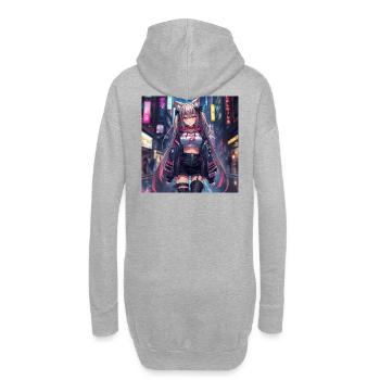 Cyberpunk Streetwear Chat néon - Sweat-shirt à capuche long Femme - gris chiné - Dos