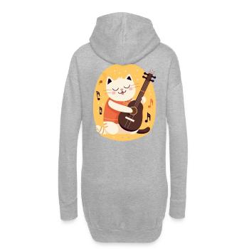 Süße Katze mit Gitarre - Hoodie-Kleid - Grau meliert - Hinten