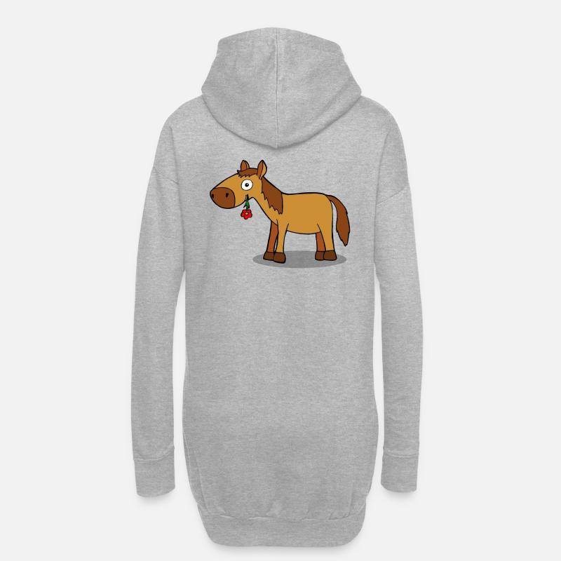 Pferd mit Blume - Comic - Hoodie-Kleid - Grau meliert
