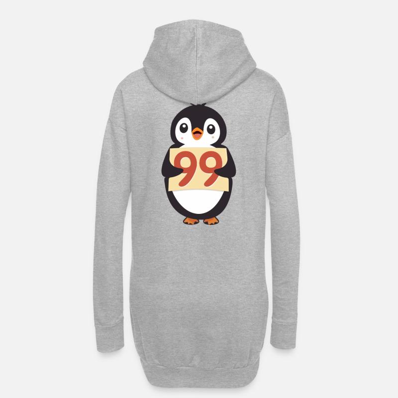 Süßer Pinguin hält ein Zahlenzeichen - Hoodie-Kleid - Grau meliert