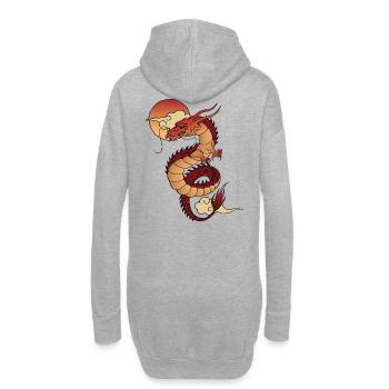 Traditioneller asiatischer Drache mit Sonnenuntergang - Hoodie-Kleid - Grau meliert - Hinten