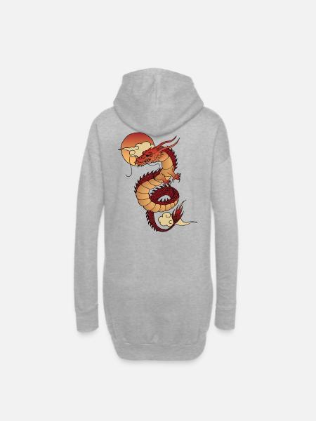Traditioneller asiatischer Drache mit Sonnenuntergang - Hoodie-Kleid - Grau meliert