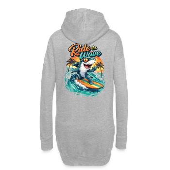 Ride the Wave: Surferhai am Surfboard - Hoodie-Kleid - Grau meliert - Hinten
