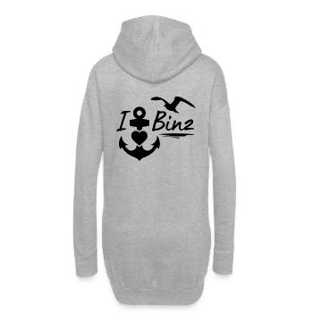 Binz-Ich liebe Binz mit Anker Herz & Möwe-Ostsee - Hoodie-Kleid - Grau meliert - Hinten