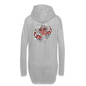 Mädchen mit Koi Karpfen - Hoodie-Kleid - Grau meliert - Hinten