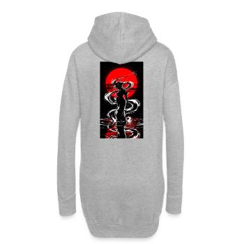 Red Moon Spirit -Japanese Yokai Silhouette Ink Art - Sweat-shirt à capuche long Femme - gris chiné - Dos
