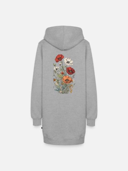 Wunderschönes Boho Mohn Herbarium Bouquet - Hoodie-Kleid - Grau meliert
