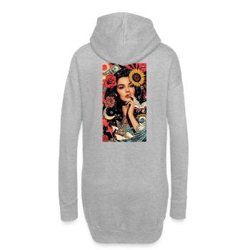 Buntes Pop-Art-Blumenmuster - Hoodie-Kleid - Grau meliert - Hinten