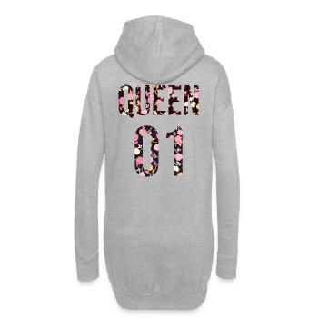 Queen King Queen Pärchenoutfit Blumenmuster - Hoodie-Kleid - Grau meliert - Hinten