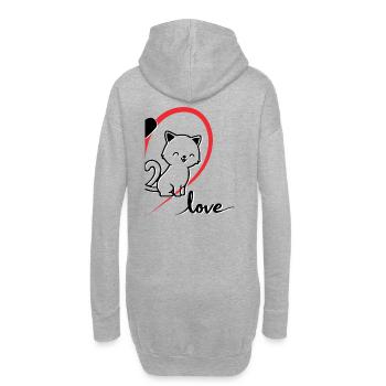 Katze mit der Aufschrift Liebe halbes Herz - Hoodie-Kleid - Grau meliert - Hinten