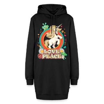Love and Peace Einhorn - Flowerpower Hippie Design - Hoodie-Kleid - Schwarz - Vorne - AI Model Female 172 light (172cm)