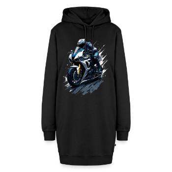 Sportmotorrad-Illustration - Hoodie-Kleid - Schwarz - Vorne - AI Model Female 172 light (172cm)