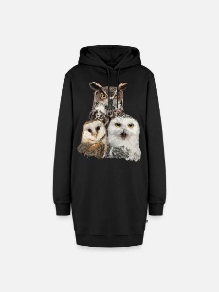 Eulen und Eule - Hoodie-Kleid - Schwarz