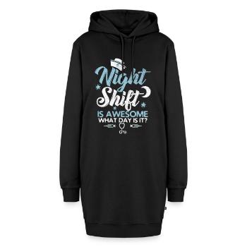 Nachtschicht ist fantastisch! - Hoodie-Kleid - Schwarz - Vorne - AI Model Female 172 light (172cm)