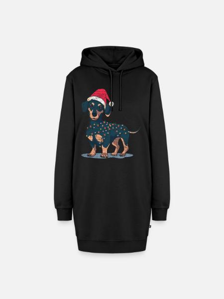 Dackel Weihnachten - Hoodie-Kleid - Schwarz