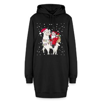 Santa reitet Lama Alpaka Ugly Christmas - Hoodie-Kleid - Schwarz - Vorne - AI Model Female 172 light (172cm)