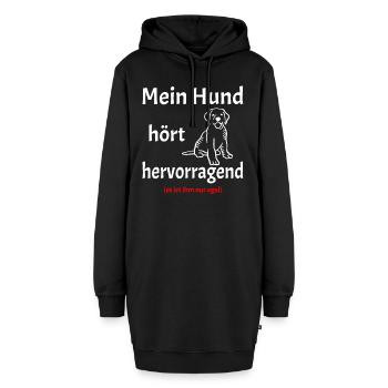 Mein Hund hört. Hunde Spruch Ironisch Geschenk - Hoodie-Kleid - Schwarz - Vorne - AI Model Female 172 light (172cm)