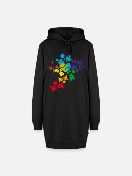Bunter Stolz Herz Regenbogen Herzschlag lgbt - Hoodie-Kleid - Schwarz