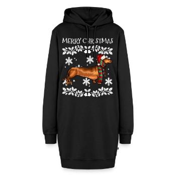 Frohe Weihnachten Ornament braun Dackel Xmas Sant - Hoodie-Kleid - Schwarz - Vorne - AI Model Female 172 light (172cm)