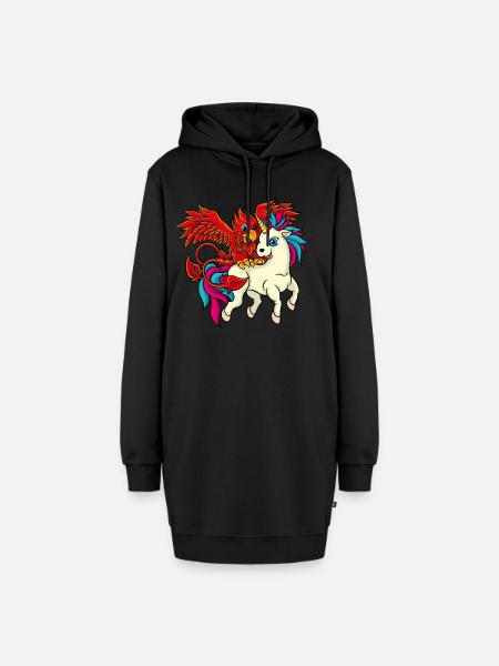 Beste Freunde - Einhorn und Phoenix - Hoodie-Kleid - Schwarz