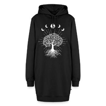 Spiritueller Kraftbaum mit Mondphasen - Hoodie-Kleid - Schwarz - Vorne - AI Model Female 172 light (172cm)