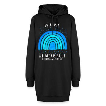 In April we wear Blue Autism Awareness - Hoodie-Kleid - Schwarz - Vorne - AI Model Female 172 light (172cm)