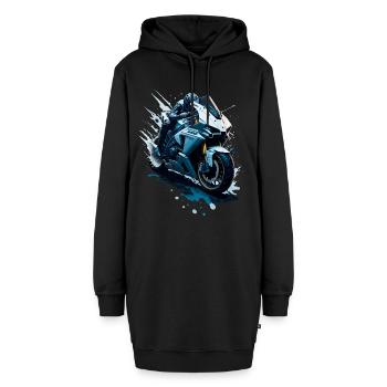 Sportmotorrad-Illustration - Hoodie-Kleid - Schwarz - Vorne - AI Model Female 172 light (172cm)