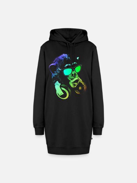 Affe DJ - Hoodie-Kleid - Schwarz