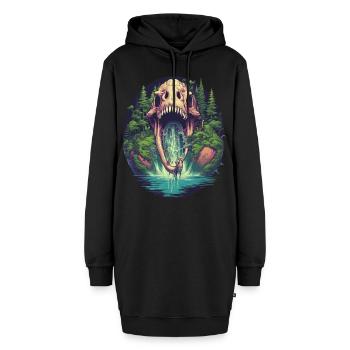 Dinosaurier Dino Fossil Carnivor Herbivor T-Rex - Hoodie-Kleid - Schwarz - Vorne - AI Model Female 172 light (172cm)
