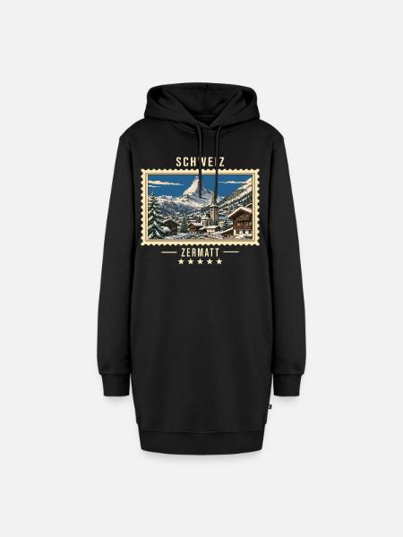 Schweiz Zermatt Winter Vintage Reisemarke - Hoodie-Kleid - Schwarz