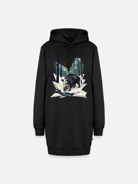Wildschwein im Low-Poly-Winterwald - Hoodie-Kleid - Schwarz